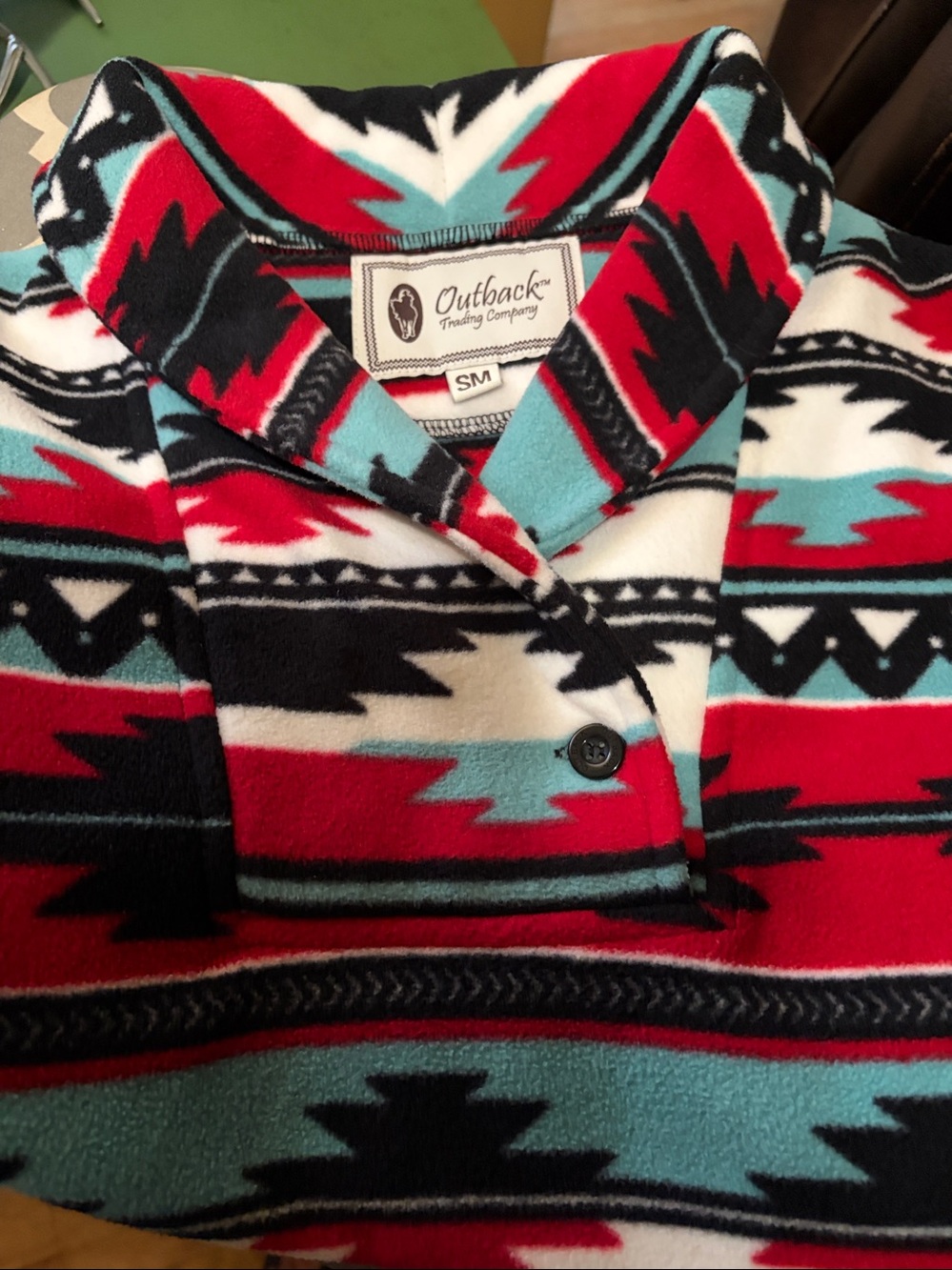 Outback Trading Company Women's Red Aztec Shawl-Collar Pullover - SM
